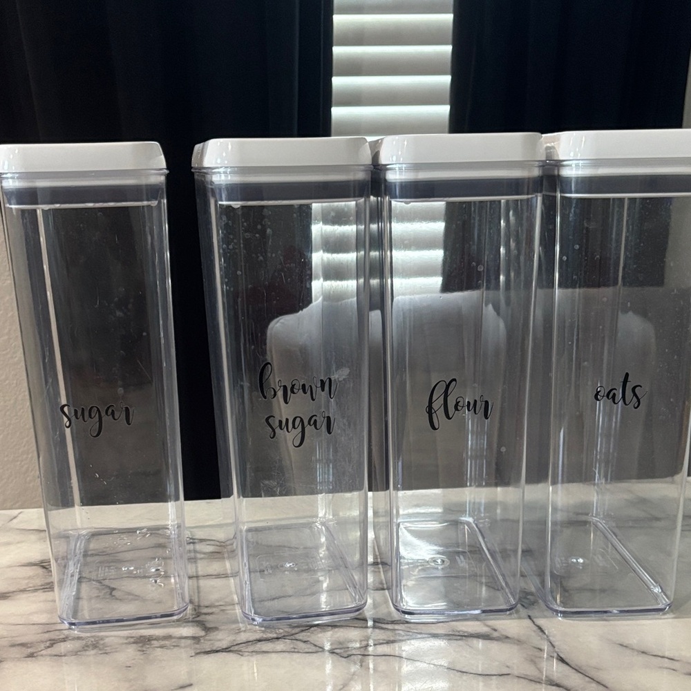 Clear Plastic Kitchen Canister with White Lid - Sugar, Brown Sugar, Flour, Oats